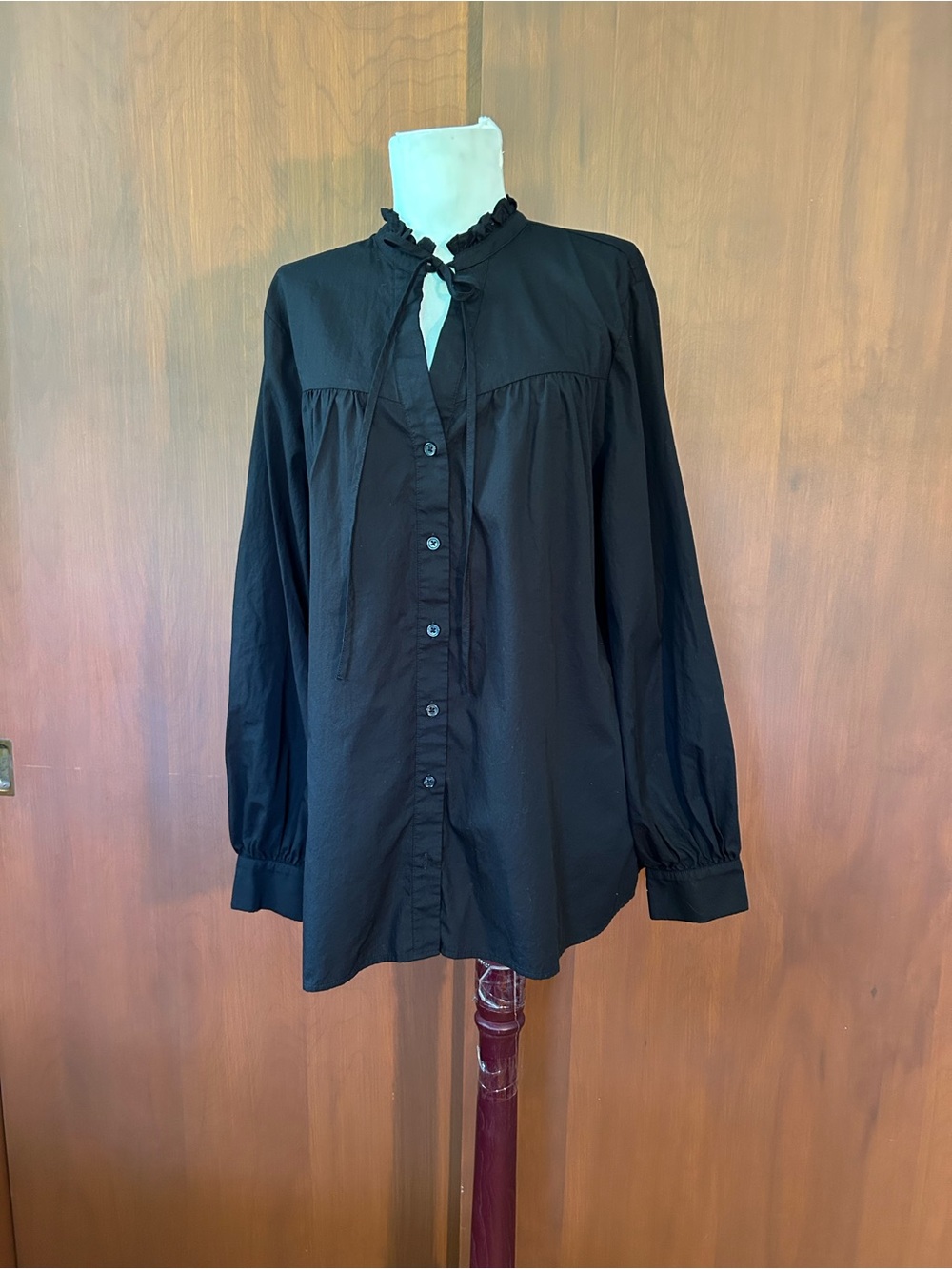 Anthropologie Maeve Black Ruffled Neck Blouse